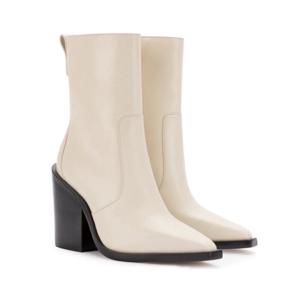 Larroude Cream Heeled Boots